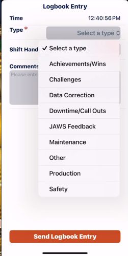 3A - GEN 2 - Log Book Entry Types Screen